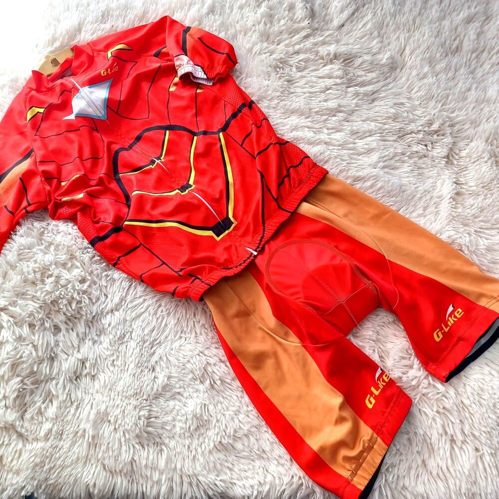 Mens Bright Red Marvel DC Character Cycling Jersey Set M
